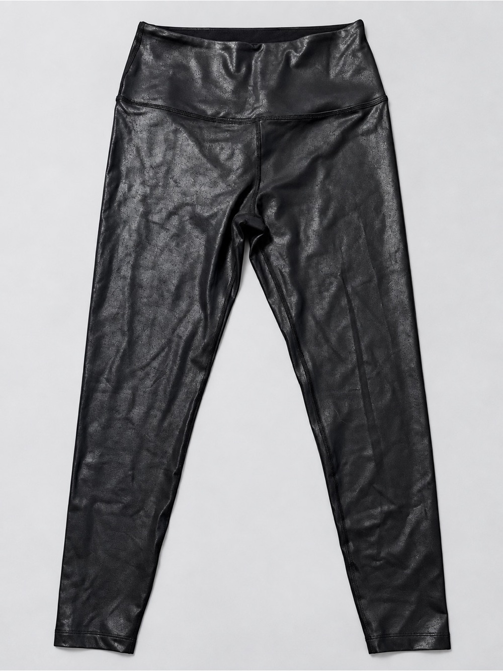Beyond Yoga High Waisted Black Foil Leatherette Midi Leggings Large